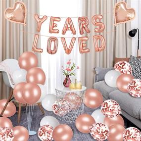 img 1 attached to 🎉 90 Years Loved Rose Gold Party Kit: Birthday or Anniversary Decorations with Latex Confetti and Foil Balloons