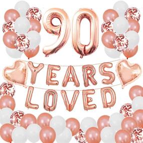 img 4 attached to 🎉 90 Years Loved Rose Gold Party Kit: Birthday or Anniversary Decorations with Latex Confetti and Foil Balloons