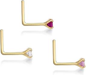 img 2 attached to 💎 Lavari 2mm Gold Nose Ring Set with White, Pink, and Red Cubic Zirconium - 14K Sparkling Collection