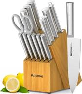 🔪 astercook 15-piece chef knife set with block for kitchen - german stainless steel knife block set logo