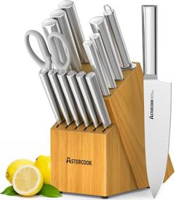 img 4 attached to 🔪 Astercook 15-Piece Chef Knife Set with Block for Kitchen - German Stainless Steel Knife Block Set