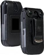 📱 consumer cellular link ii flip phone cover, nakedcellphone [black vegan leather] form-fit case with built-in screen protection and metal belt clip (z2335cc) logo