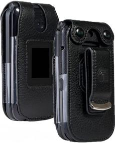 img 4 attached to 📱 Consumer Cellular Link II Flip Phone Cover, Nakedcellphone [Black Vegan Leather] Form-Fit Case with Built-in Screen Protection and Metal Belt Clip (Z2335CC)
