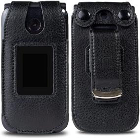 img 2 attached to 📱 Consumer Cellular Link II Flip Phone Cover, Nakedcellphone [Black Vegan Leather] Form-Fit Case with Built-in Screen Protection and Metal Belt Clip (Z2335CC)