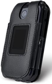 img 3 attached to 📱 Consumer Cellular Link II Flip Phone Cover, Nakedcellphone [Black Vegan Leather] Form-Fit Case with Built-in Screen Protection and Metal Belt Clip (Z2335CC)