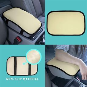 img 1 attached to 🚗 Beige Faux Leather Center Console Armrest Cushion by FH Group - Luxury Seat Box Cover Protector for Cars, Trucks, and SUVs