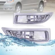 pair set fog light assembly - clear lens with bulbs | aftermarket replacements for 2004-2005 toyota sienna (81220-ae010 81210-ae010) | driver & passenger sides logo