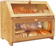 fanger double layer bread box: natural bamboo bread bin with clear windows | large capacity bread storage container for kitchen countertop & food holder (self-assembly) логотип