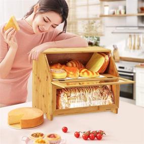 img 3 attached to Fanger Double Layer Bread Box: Natural Bamboo Bread Bin with Clear Windows | Large Capacity Bread Storage Container for Kitchen Countertop & Food Holder (Self-assembly)