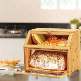 img 2 attached to Fanger Double Layer Bread Box: Natural Bamboo Bread Bin with Clear Windows | Large Capacity Bread Storage Container for Kitchen Countertop & Food Holder (Self-assembly)