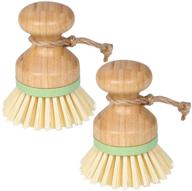 🎋 bamboo dish scrubber: efficient dish brush for cast iron, pans, and vegetables - pack of 2 in green logo