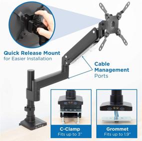 img 1 attached to 💻 Кронштейн Mount-It! Премиум для одного монитора на стол: подходит для экранов до 35", вес до 33 фунтов, порт USB 3.0 и аудио, клемма и основания-горлышко, совместимость с VESA, алюминий и черная отделка.