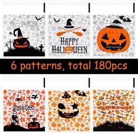 img 1 attached to 🎃 CHRORINE 180Pcs Halloween Candy Bag: Clear Pattern Self Adhesive Treat Bags for Halloween Party Supplies