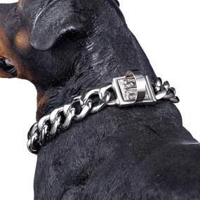 img 3 attached to Durable and Stylish 19 mm Strong Dog Collar: White Heavy Duty Stainless Steel Training Collar with Cuban Link Chain and Secure Clasp