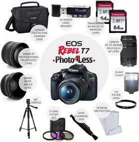 img 1 attached to Canon EOS Rebel T7 DSLR Camera Bundle: EF-S 18-55mm & 75-300mm Lens, Shoulder Bag, 2x64GB Memory Card, Wide Angle & Telephoto Lens, Slave Flash, Tripod