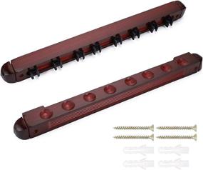 img 4 attached to 🎱 Premium Mahogany Finish Hardwood Billiard Cue Rack for 6/8 Pool Cues - Wall Mount Billiard Stick Rack with Cue Clips