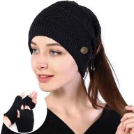 🧣 warm and stylish vegawumen womens winter beanie hat: cable knit lined slouchy ponytail messy bun beanie hat for women logo