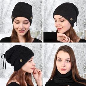 img 3 attached to 🧣 Warm and Stylish Vegawumen Womens Winter Beanie Hat: Cable Knit Lined Slouchy Ponytail Messy Bun Beanie Hat for Women