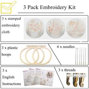 img 3 attached to Nuberlic 3 пакет набор для вышивки - ручная вышивка крестиком с цветочными узорами: включает 3 ткани для вышивания, барабаны, цветные нитки и иглы