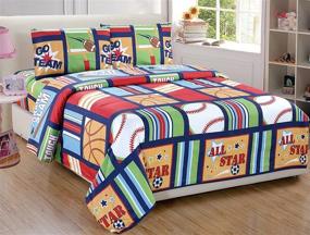 img 2 attached to 🛏️ Premium Full Size 4 Pc Sheet Set with Stylish Blue Red Green Sports Design - Ideal for Kids and Teens - Including Pillow Shams - Fancy Collection Bedding