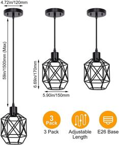 img 3 attached to Stylish Industrial Pendant Lighting 3 Pack with Adjustable Geometric Metal Shade - Perfect for Kitchen Island, Living Room, Bar, Hallway!