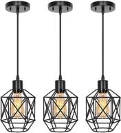 stylish industrial pendant lighting 3 pack with adjustable geometric metal shade - perfect for kitchen island, living room, bar, hallway! logo