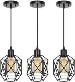 img 4 attached to Stylish Industrial Pendant Lighting 3 Pack with Adjustable Geometric Metal Shade - Perfect for Kitchen Island, Living Room, Bar, Hallway!