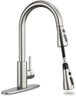 brushed nickel kitchen faucet with pull down sprayer - 3 modes, 15.5-inch sink faucet, single or 3 hole deck plate logo