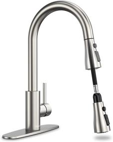 img 4 attached to Brushed Nickel Kitchen Faucet with Pull Down Sprayer - 3 Modes, 15.5-Inch Sink Faucet, Single or 3 Hole Deck Plate