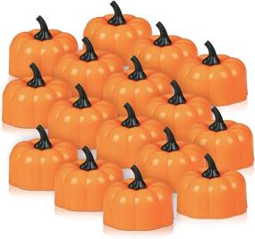 img 4 attached to 🎃 Fall-Themed Tea Lights: 16 Packs Thanksgiving Centerpieces for Table, LED Flickering Orange Pumpkin Tealights Battery Operated, Flameless Candles for Fall Decoration, Christmas Xmas Party