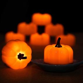 img 3 attached to 🎃 Fall-Themed Tea Lights: 16 Packs Thanksgiving Centerpieces for Table, LED Flickering Orange Pumpkin Tealights Battery Operated, Flameless Candles for Fall Decoration, Christmas Xmas Party