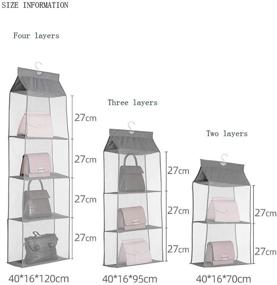 img 1 attached to 👜 Gray Detachable Hanging Handbag Purse Organizer with 4 Shelves – Compact Closet Storage Solution for Wardrobe, Purse Bag Holder, and Space Saving Organizer System
