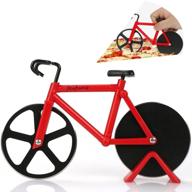 🚲 revolutionize pizza slicing with the pizza cutter bicycle: stainless steel cutting wheels and stand (red) logo