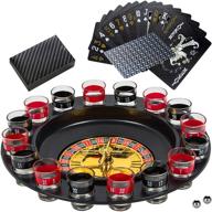 🎲 shot glass roulette drinking game and poker playing cards set - spinning wheel, 2 balls, and 16 shot glasses - fun adult party games for casino night логотип