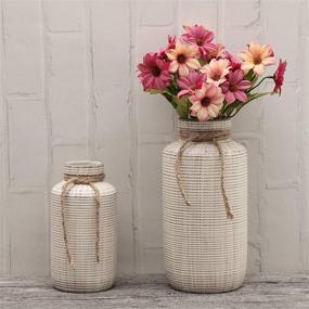 img 3 attached to 🏺 TERESA'S COLLECTIONS 11-Inch Rustic Farmhouse Ceramic Decorative Vases for Home Decor, Table, Mantel, Living Room Decoration - Set of 2