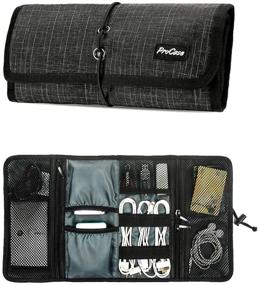 img 4 attached to 👜 ProCase Accessories Bag Organizer: Ultimate Travel Gadgets Carrying Case for Electronics – Black Plaid