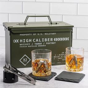 img 4 attached to 🥃 Premium Whiskey Glasses & Steel Stones Set in Tactical Display Box - Perfect Groomsmen Gifts for Men, Bourbon Lovers, with Cocktail Glasses, Slate Coasters & Tongs