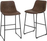 set of 2 songmics mid-century modern bar stools with metal legs, 28'', retro brown and black logo