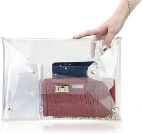 img 3 attached to Прозрачная сумка-клатч Hoxis с золотистым цепочкой на плечо из ПВХ - большой женский кошелек
