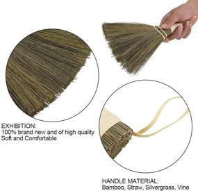 img 1 attached to Small Handmade Straw Braided Broom for Household Manual Dust Floor Cleaning and Sweeping - Soft Bristles