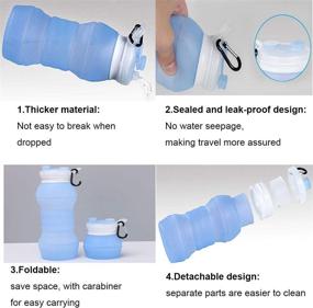 img 2 attached to 🚲 Collapsible Sport Water Bottle BPA Free, 2 Pack Silicone Reusable Travel Water Bottles - Perfect for Outdoor Activities, Hiking, Biking & More - Leak Proof, Foldable & Portable - Gray, 18oz + 12oz