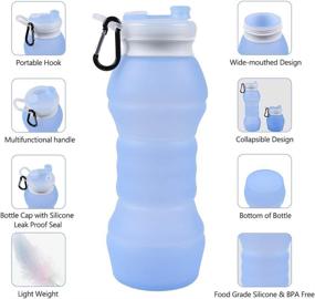 img 3 attached to 🚲 Collapsible Sport Water Bottle BPA Free, 2 Pack Silicone Reusable Travel Water Bottles - Perfect for Outdoor Activities, Hiking, Biking & More - Leak Proof, Foldable & Portable - Gray, 18oz + 12oz