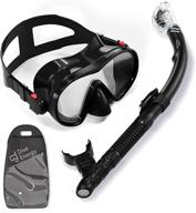 🤿 adults' dry top snorkel set with purge valve - snorkeling mask and snorkel combo - anti-fog tempered glass scuba diving and snorkeling mask with no leaks - dry top snorkel with silicone mouthpiece logo