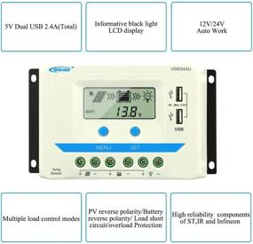 img 1 attached to 🔆 EPEVER 60A Солнечный контроллер 12V/24V, 60-амперный солнечный регулятор заряда с таймером нагрузки, ЖК-дисплеем и двойным USB 5V входом, подходит для свинцово-кислотных батарей - 12V/720W, 24V/1440W