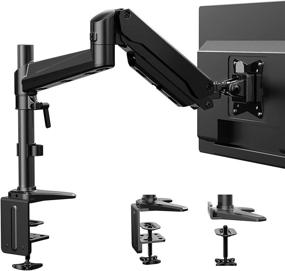 img 4 attached to 🖥️ Huanuo Single Arm Gas Spring Monitor Mount Stand - Height Adjustable VESA Bracket for 17-32 Inch Flat/Curved Computer Screens - Holds up to 17.6lbs with C Clamp and Grommet Base
