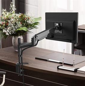 img 3 attached to 🖥️ Huanuo Single Arm Gas Spring Monitor Mount Stand - Height Adjustable VESA Bracket for 17-32 Inch Flat/Curved Computer Screens - Holds up to 17.6lbs with C Clamp and Grommet Base