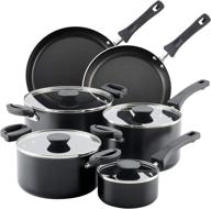 🍳 10 piece black farberware neat nest space saving nonstick cookware set - made in the usa, dishwasher safe logo