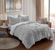 🛌 ultra soft plush shaggy comforter set with luxurious faux fur - queen size silver bedding, including 2 shams logo