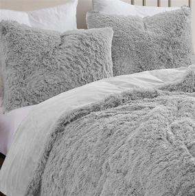 img 2 attached to 🛌 Ultra Soft Plush Shaggy Comforter Set with Luxurious Faux Fur - Queen Size Silver Bedding, including 2 Shams