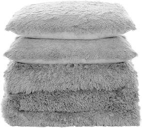 img 1 attached to 🛌 Ultra Soft Plush Shaggy Comforter Set with Luxurious Faux Fur - Queen Size Silver Bedding, including 2 Shams